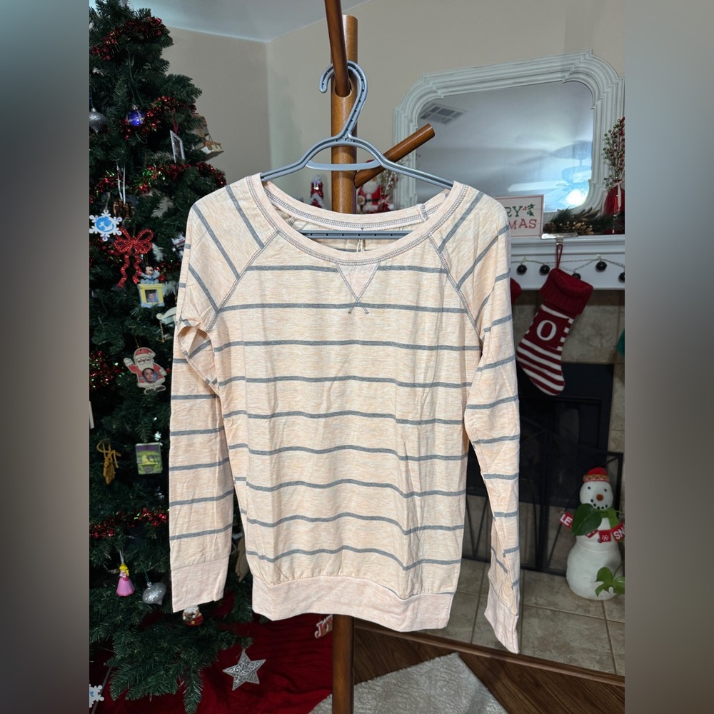 Poof! Women's Sweater - Cream/Orange and Gray Stripes